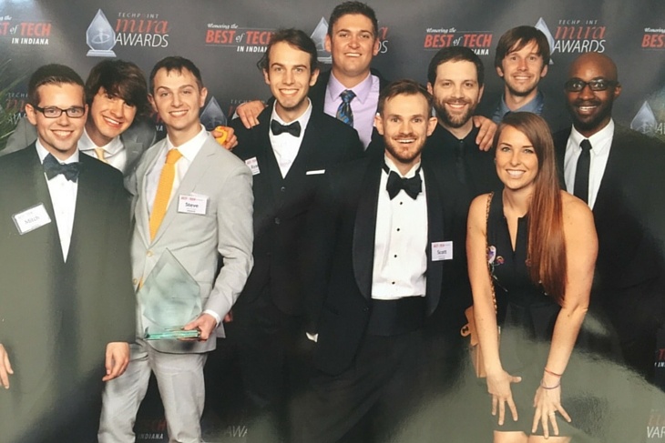 Lesson.ly team members and friends pose for a fun picture together after winning the Mira Award for Tech Startup of the Year at the 2015 gala.