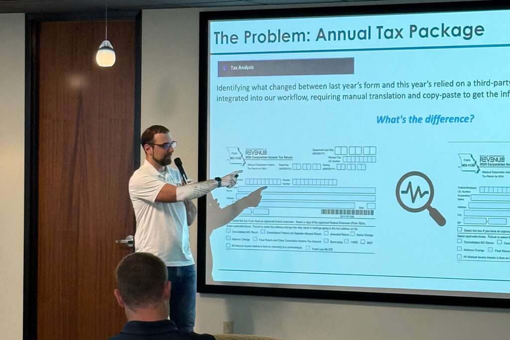 Neal Schneider of K1x presents an AI use case during the May AI Innovation Network case study review hosted by E-gineering.