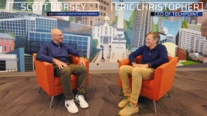 Scott Dorsey, 2027 honorary chair of the Mira Awards, and TechPoint President and CEO Eric Christopher sit together discussing the future of the Mira Awards.