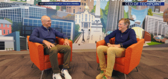 Scott Dorsey, 2027 honorary chair of the Mira Awards, and TechPoint President and CEO Eric Christopher sit together discussing the future of the Mira Awards.