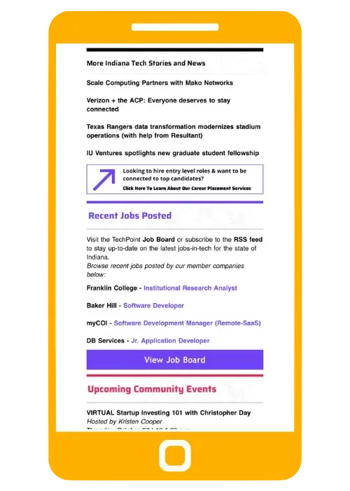 The TechPoint Index features Indiana tech news, exciting job listing, and engaging community events